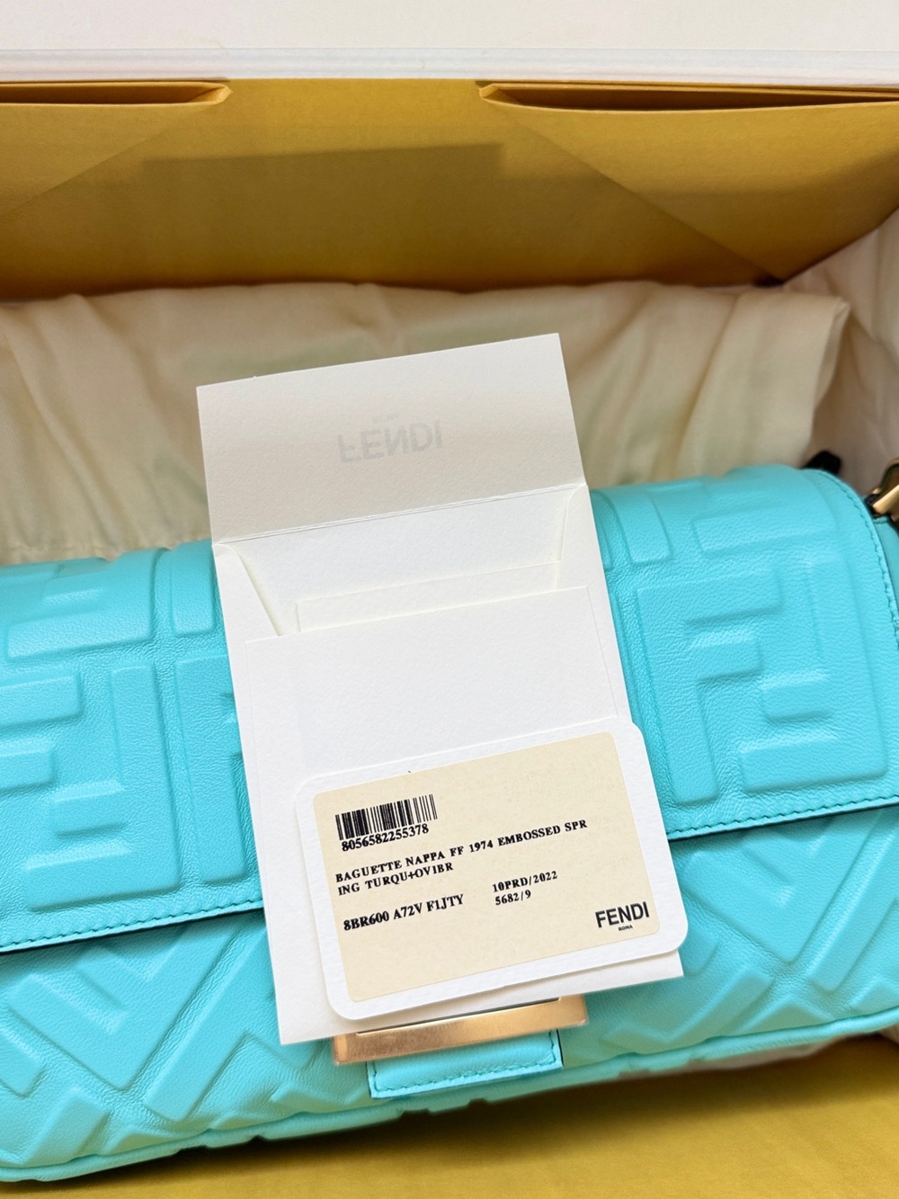 Fendi Embossed FF Baguette Shoulder Bag in Aqua - Picture 9 of 10